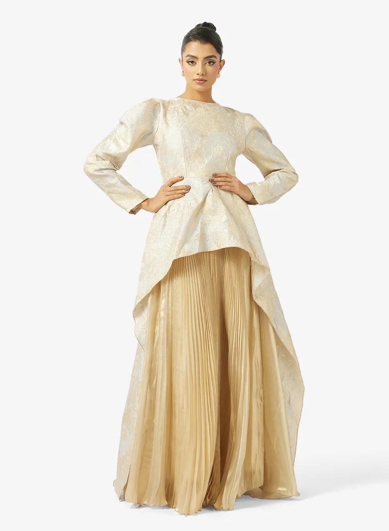 Golden Apple Puff Sleeves Maxi Dress